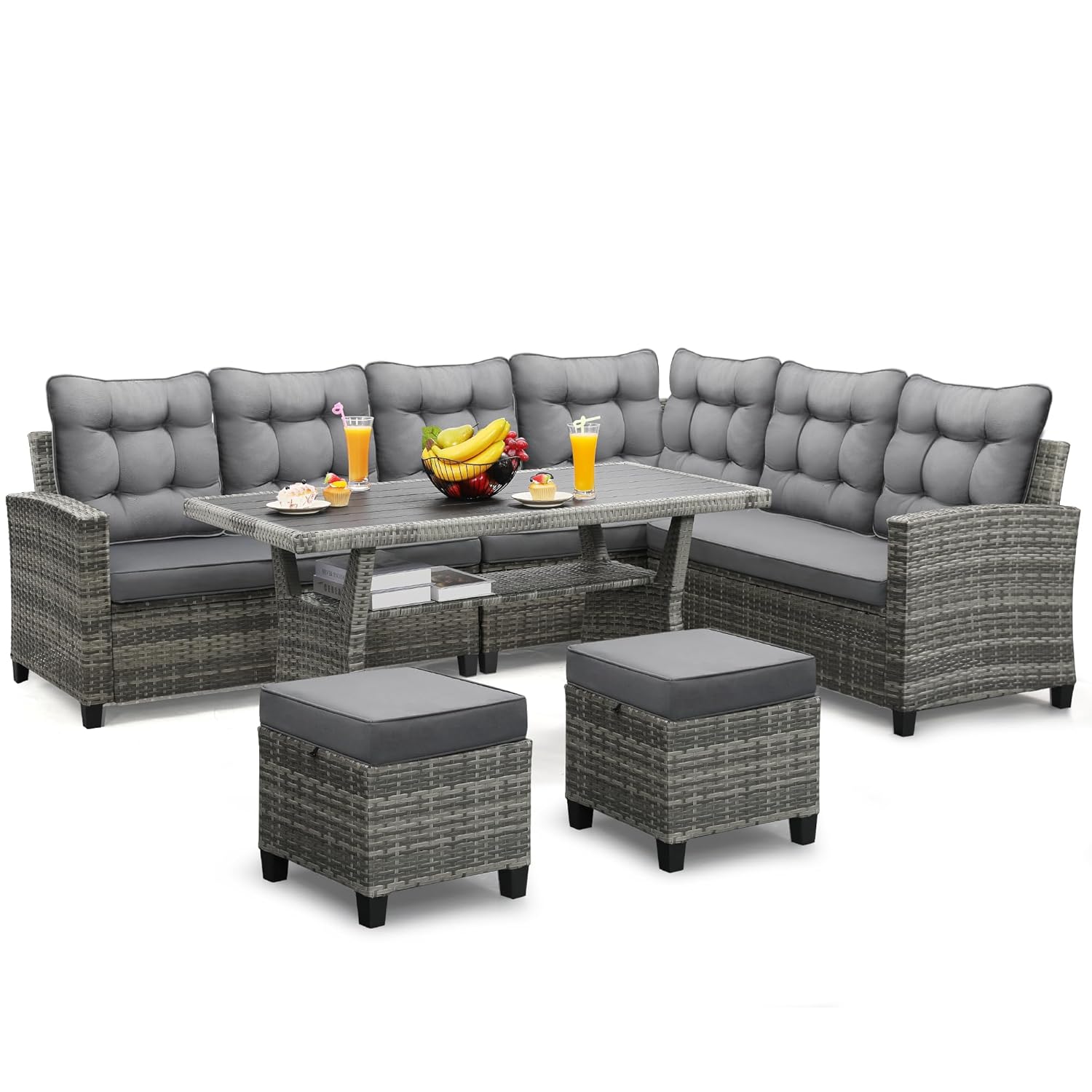 Outdoor Furniture Dining Set - ชุดเฟอร์นิเจอร์ลานบ้าน 6 ชิ้น ชุดรับประทานอาหารและพูดคุย สีเทา |