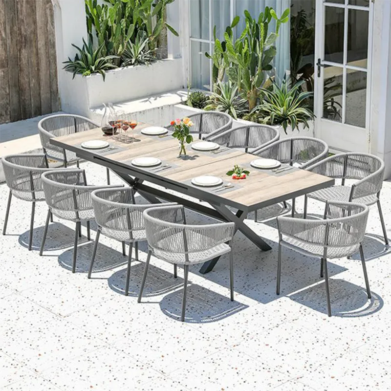 Outdoor Furniture Dining Set - ชุดโต๊ะและเก้าอี้รับประทานอาหารกลางแจ้งสไตล์นอร์ดิกสำหรับลานบ้าน สวน โรงแรม ห้องตัวอย่าง เฟอร์นิเจอร์ดีไซเนอร์ โต๊ะบาร์บีคิว