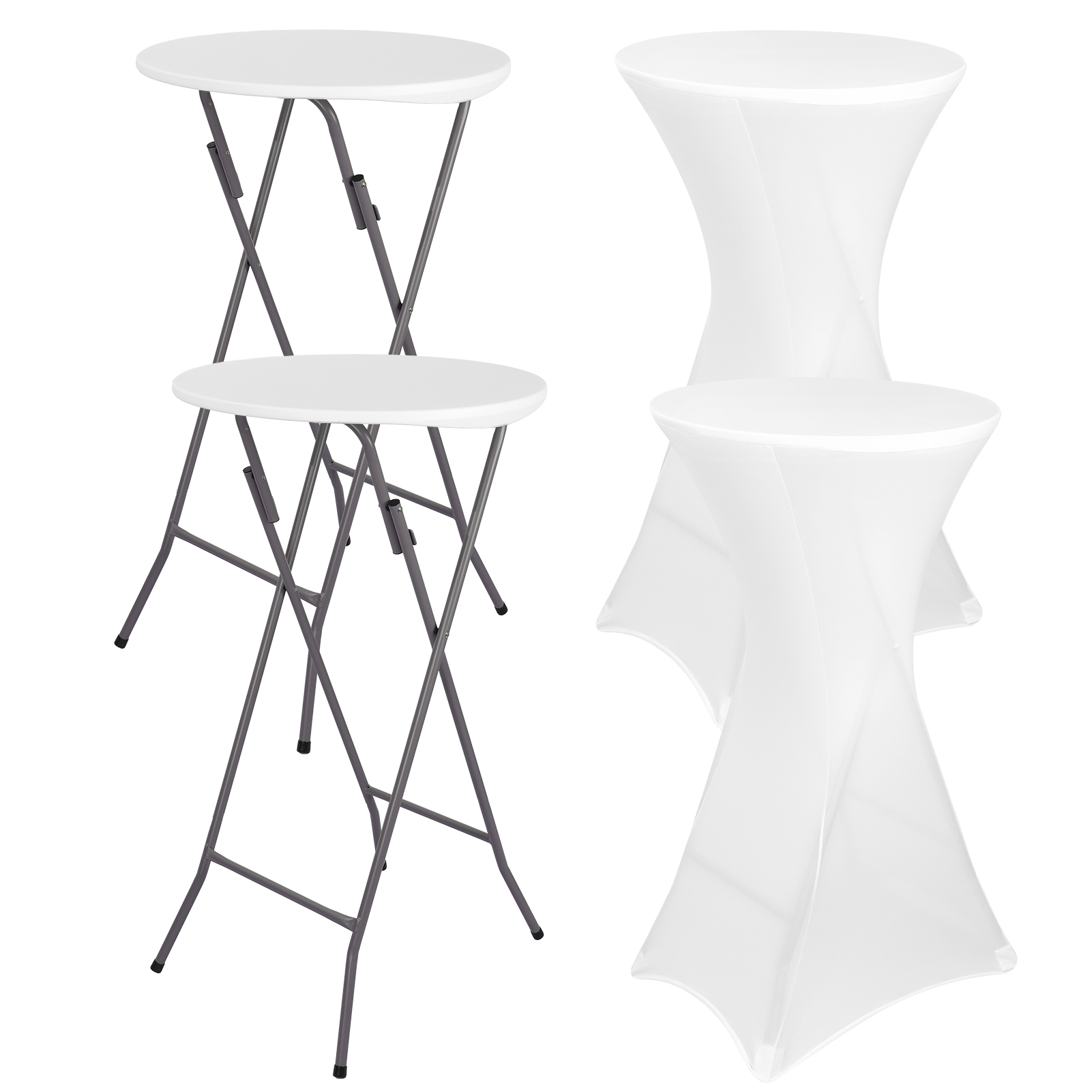 Outdoor Furniture Dining Set - ชุดโต๊ะค็อกเทลกลางแจ้งขนาด 24 นิ้ว 2 ตัว, โต๊ะปาร์ตี้พับได้แบบพกพาพร้อมผ้าปูโต๊ะกันรอยยืดหยุ่น,