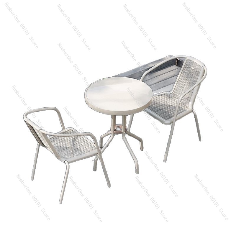 Outdoor Furniture Dining Set - ชุดโต๊ะพับพร้อมเก้าอี้ 2 ตัว สำหรับระเบียงกลางแจ้ง หน้าโต๊ะกระจกสีขาว เฟอร์นิเจอร์สไตล์มินิมอลสำหรับพักผ่อน