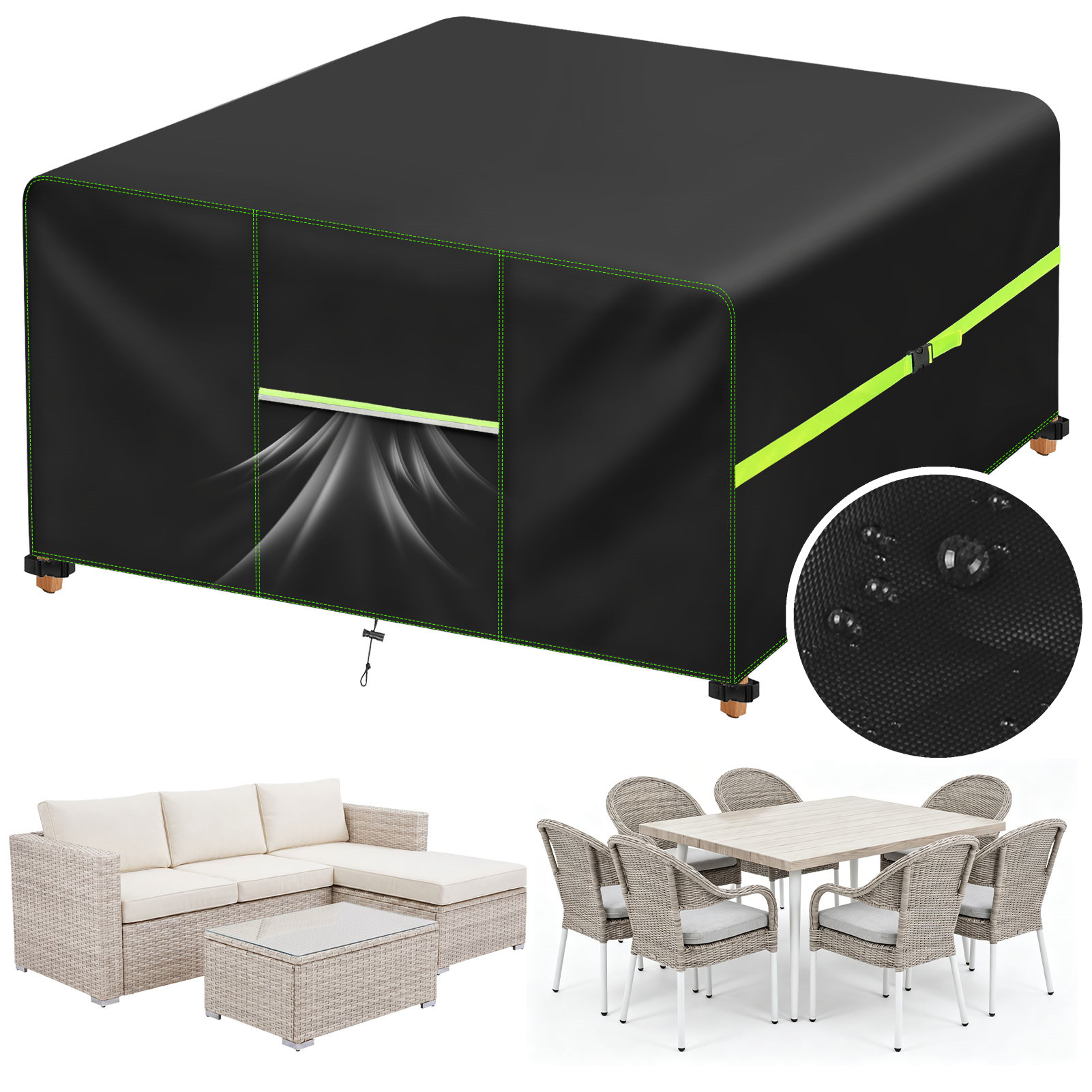 Outdoor Furniture Bali - ผ้าคลุมเฟอร์นิเจอร์สวนพร้อมช่องระบายอากาศกันน้ำลานบ้านหวายโซฟาชุดโต๊ะเก้าอี้ผ้าคลุม 210D อ็อกซ์ฟอร์ดกันลม 125/180/200/242 ซม.
