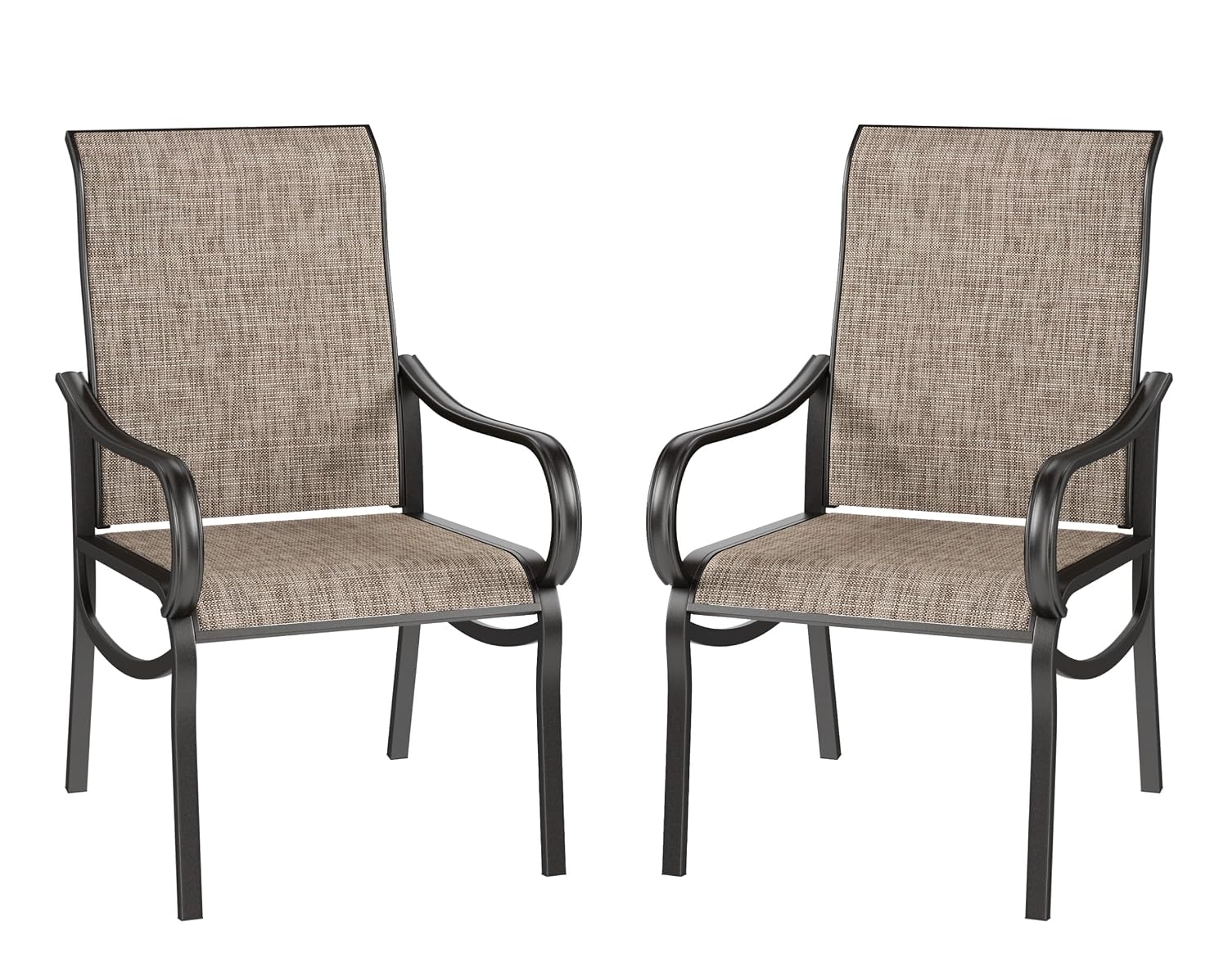 Deck Chair Lounger - ชุดเก้าอี้รับประทานอาหารกลางแจ้งพนักพิงสูงตามหลักสรีรศาสตร์ 2 ตัว, ตาข่ายเท็กซ์ทิลีน, โครงโลหะเคลือบอีโค้ทสำหรับทุกสภาพอากาศ, สำหรับลานระเบียงกลางแจ้ง,