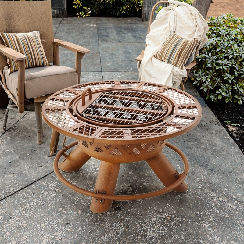 Outdoor Furniture With Fire Pit - ชุดเตาบาร์บีคิวและเตาไฟอเนกประสงค์กลางแจ้ง รุ่นปี 2026 ทำจากเหล็กเคลือบผง ทนทาน พกพาสะดวก