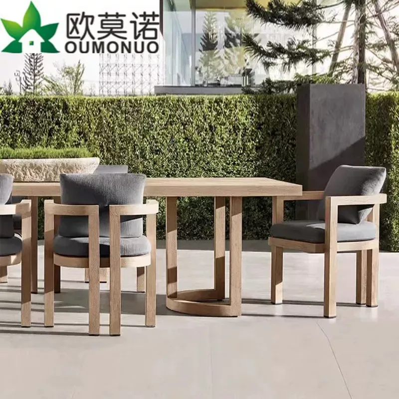 Outdoor Furniture Dining Set - ชุดโต๊ะรับประทานอาหารไม้สักสำหรับกลางแจ้งสไตล์นอร์ดิก 1 โต๊ะ 6 เก้าอี้ ไม้เนื้อแข็ง