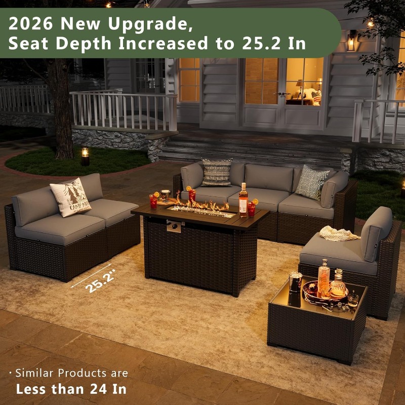 Outdoor Furniture With Fire Pit - ชุดเฟอร์นิเจอร์ลานบ้าน Aoxun 8 ชิ้น พร้อมโต๊ะเตาผิงขนาด 44