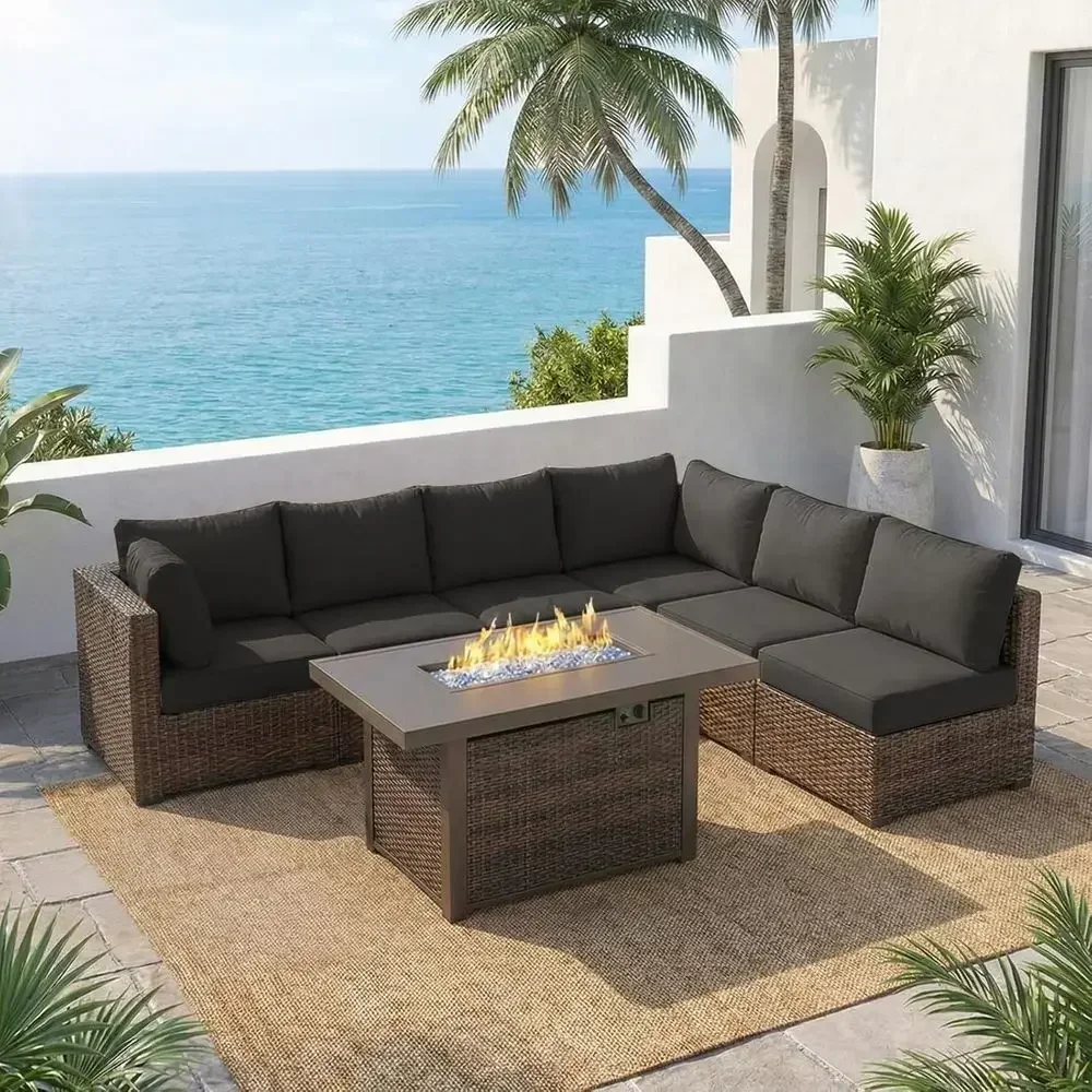 Outdoor Furniture With Fire Pit - ชุดเฟอร์นิเจอร์ลานกลางแจ้ง 7 ชิ้น พร้อมเตาไฟ 42 ดวง