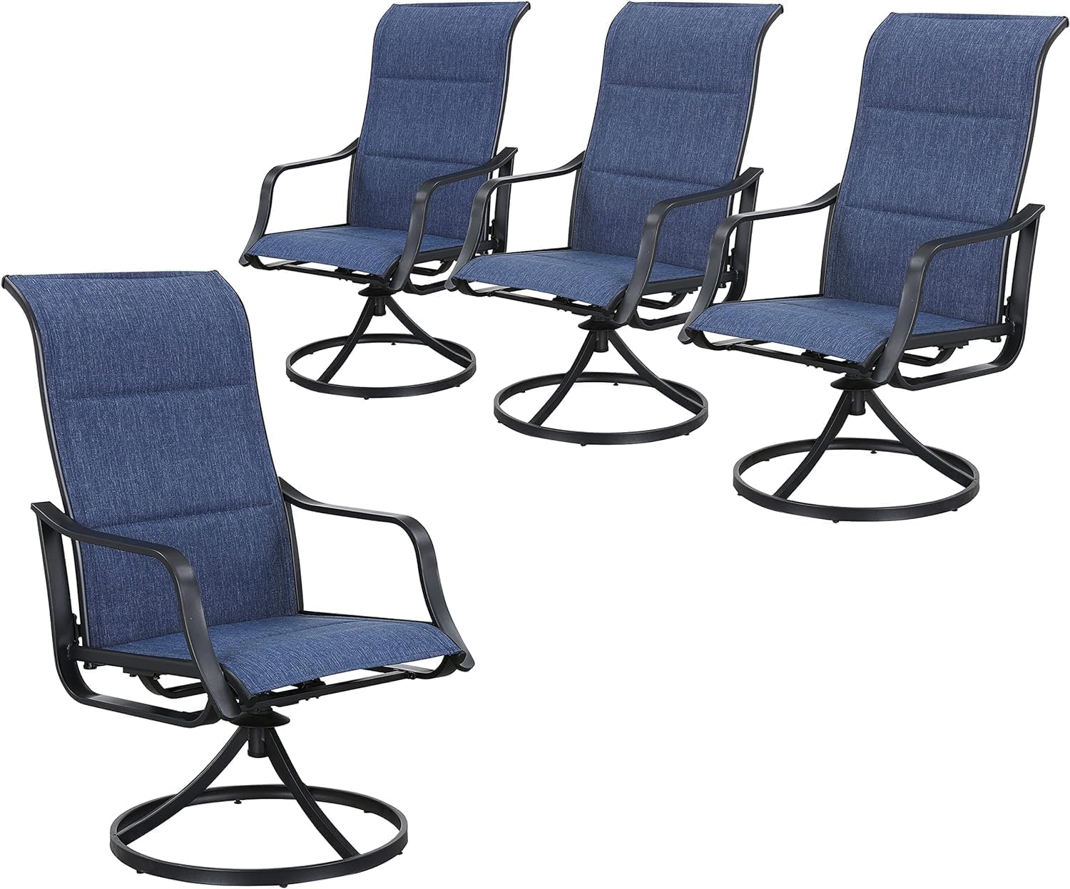 Deck Chair Lounger - ชุดเก้าอี้รับประทานอาหารแบบหมุนได้สำหรับลานกลางแจ้ง 4 ตัว, พนักพิงสูงทำจากตาข่ายเท็กซ์ทีลีน หมุนได้ 360