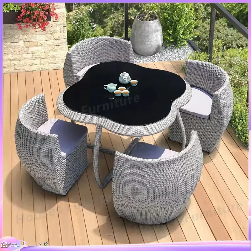 ชุดโต๊ะรับประทานอาหารหวายกลางแ - Outdoor Furniture Dining Set บทวิจารณ์และราคา