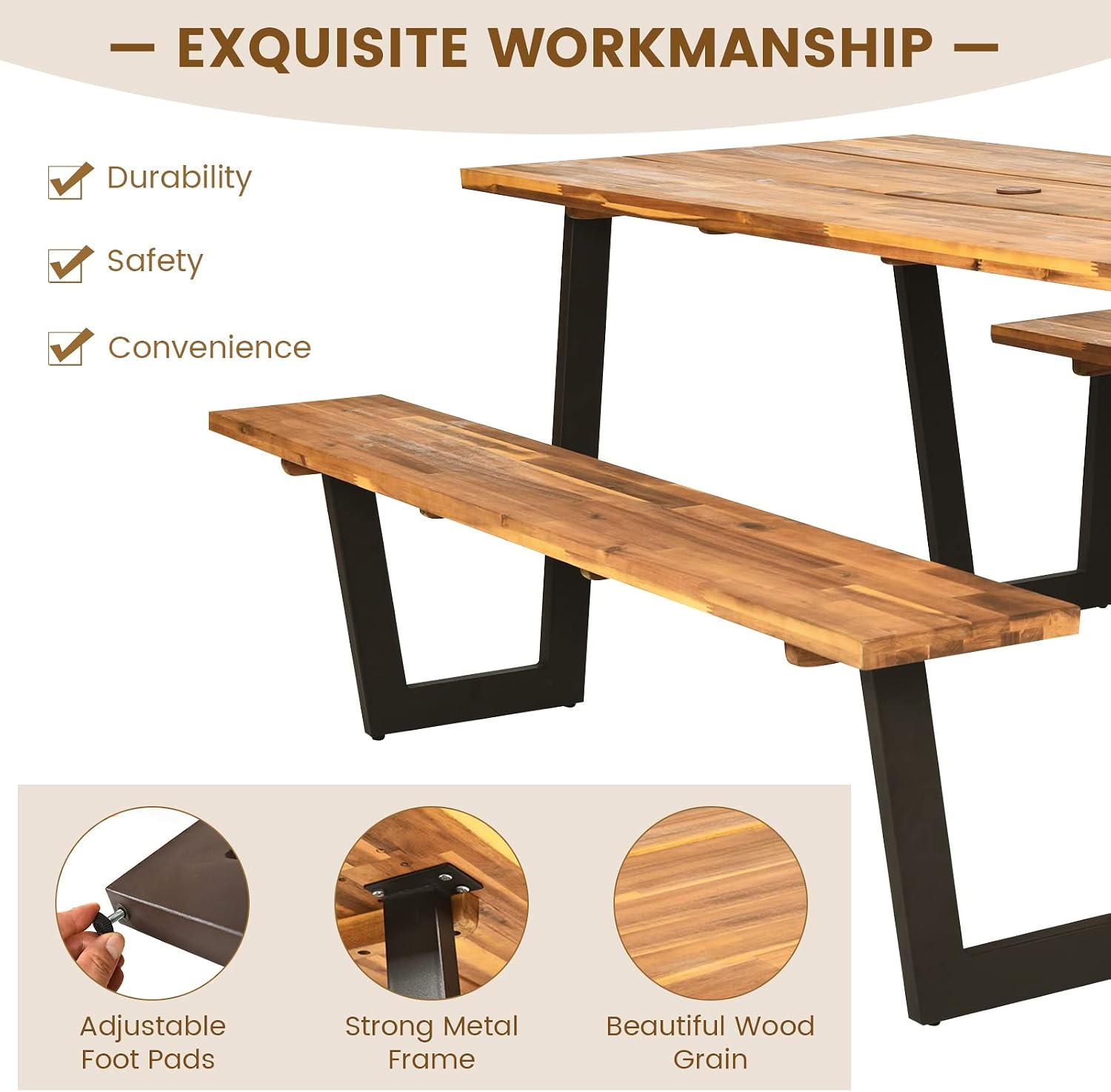 ชุดโต๊ะปิกนิกพร้อมม้านั่งไม้กร - Outdoor Furniture Dining Set บทวิจารณ์และราคา