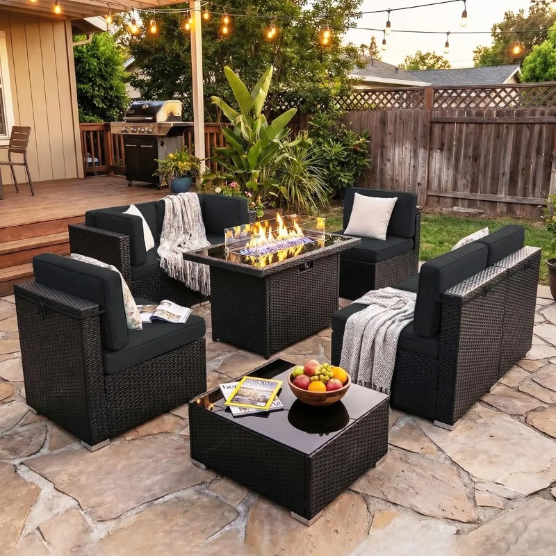 ชุดโซฟาหวายสำหรับลานกลางแจ้ง 8 - Outdoor Furniture With Fire Pit บทวิจารณ์และราคา
