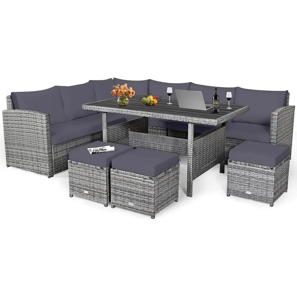 ชุดเฟอร์นิเจอร์ระเบียงหวายสีเท - Outdoor Furniture Dining Set บทวิจารณ์และราคา