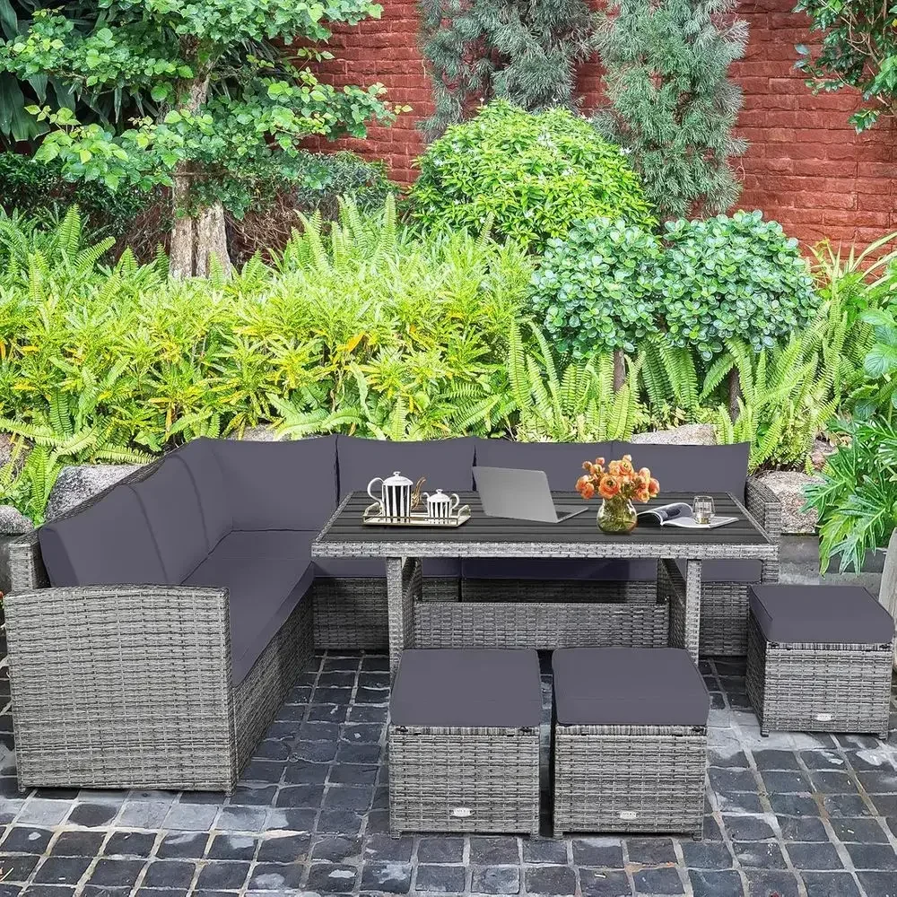 ชุดเฟอร์นิเจอร์ระเบียงหวายสีเท - Outdoor Furniture Dining Set บทวิจารณ์และราคา