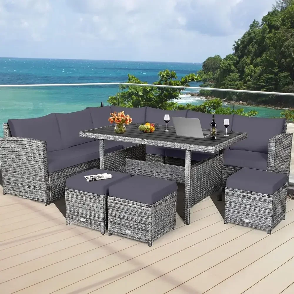 ชุดเฟอร์นิเจอร์ระเบียงหวายสีเท - Outdoor Furniture Dining Set บทวิจารณ์และราคา