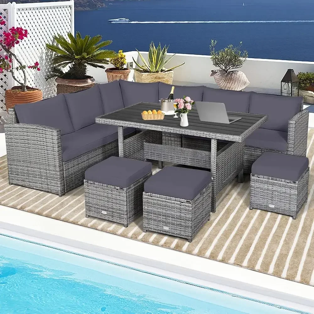 ชุดเฟอร์นิเจอร์ระเบียงหวายสีเท - Outdoor Furniture Dining Set บทวิจารณ์และราคา