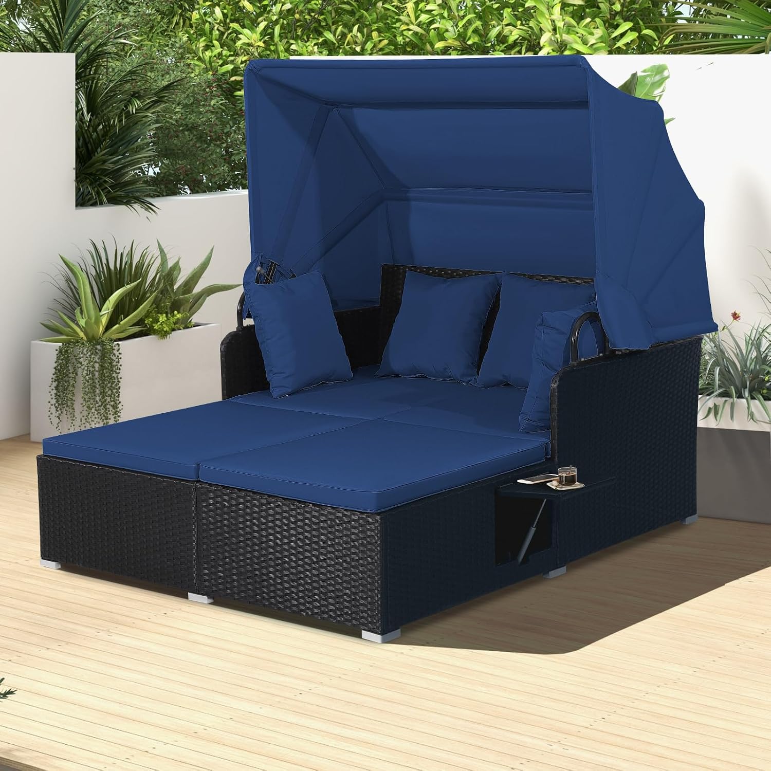 เตียงนอนกลางแจ้งพร้อมหลังคาพับ - Outdoor Daybed Furniture บทวิจารณ์และราคา
