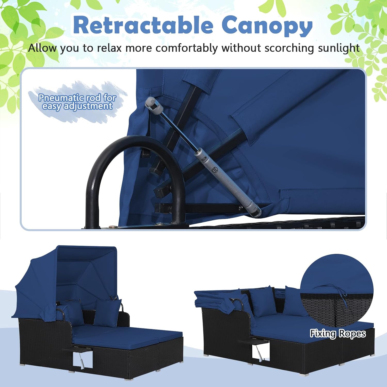 เตียงนอนกลางแจ้งพร้อมหลังคาพับ - Outdoor Daybed Furniture บทวิจารณ์และราคา