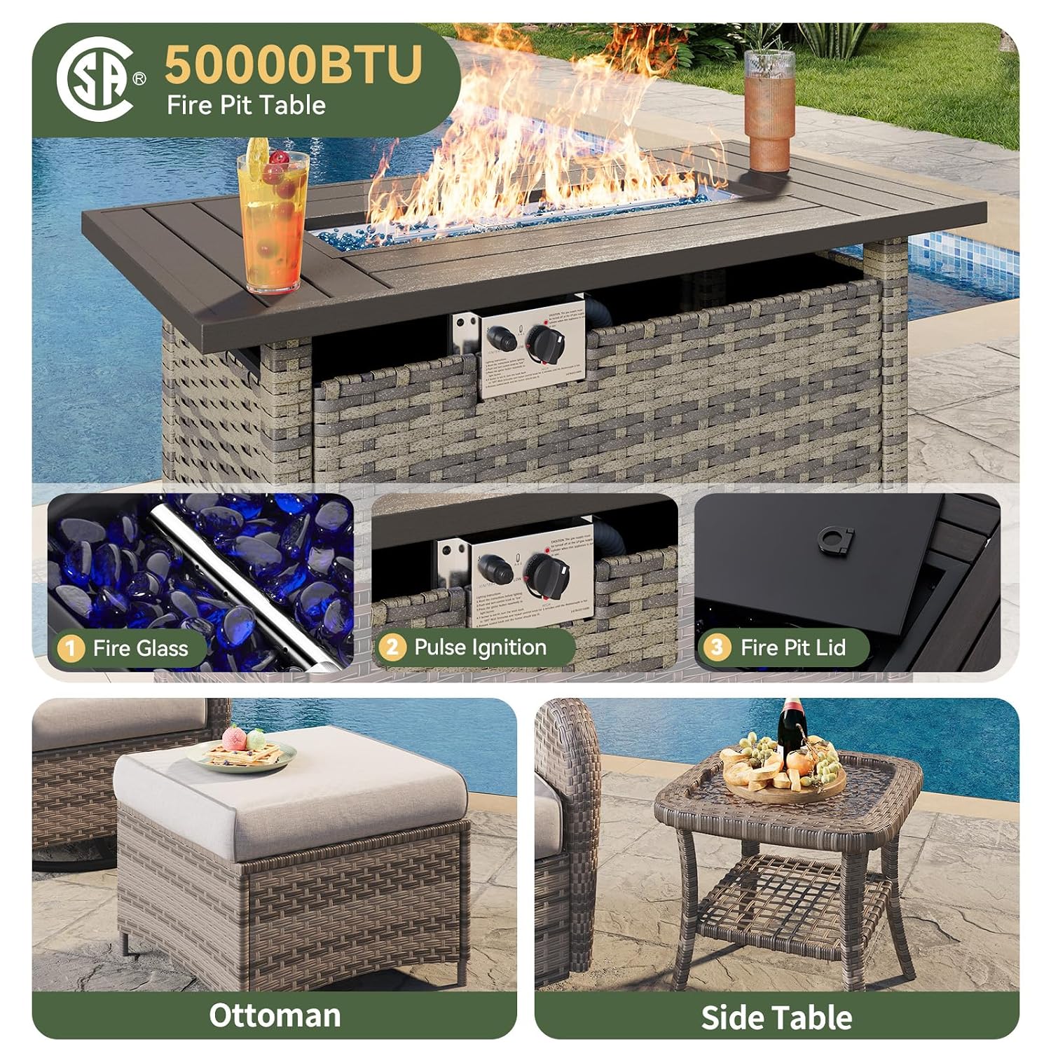ชุดเฟอร์นิเจอร์หวาย 7 ชิ้น พร้ - Outdoor Furniture With Fire Pit บทวิจารณ์และราคา