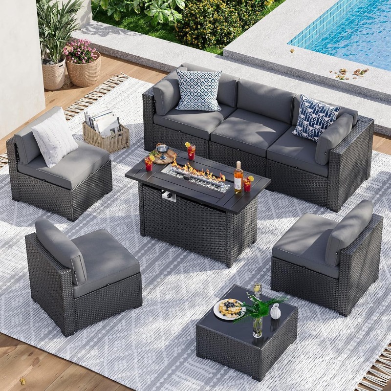 ชุดเฟอร์นิเจอร์ลานบ้าน Aoxun 8 - Outdoor Furniture With Fire Pit บทวิจารณ์และราคา