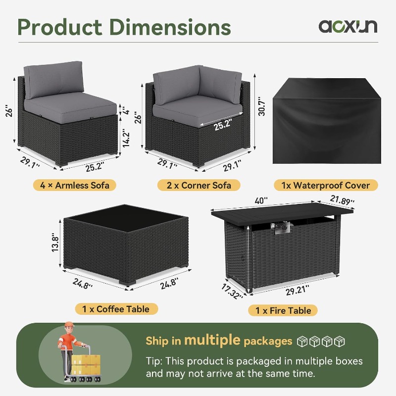 ชุดเฟอร์นิเจอร์ลานบ้าน Aoxun 8 - Outdoor Furniture With Fire Pit บทวิจารณ์และราคา