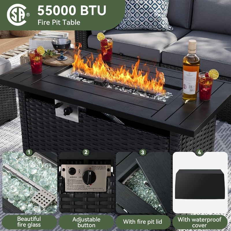 ชุดเฟอร์นิเจอร์ลานบ้าน Aoxun 8 - Outdoor Furniture With Fire Pit บทวิจารณ์และราคา